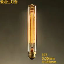T185 e27 Dimmable 10mm Antique Filament Tungsten tube Edison European American decorative light lamp Incandescent Bulb
