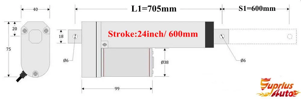 12 V линейный привод, 600 мм/24 дюйма, 900N/90 кг/198LBS нагрузки небольшой привод линейного перемещения