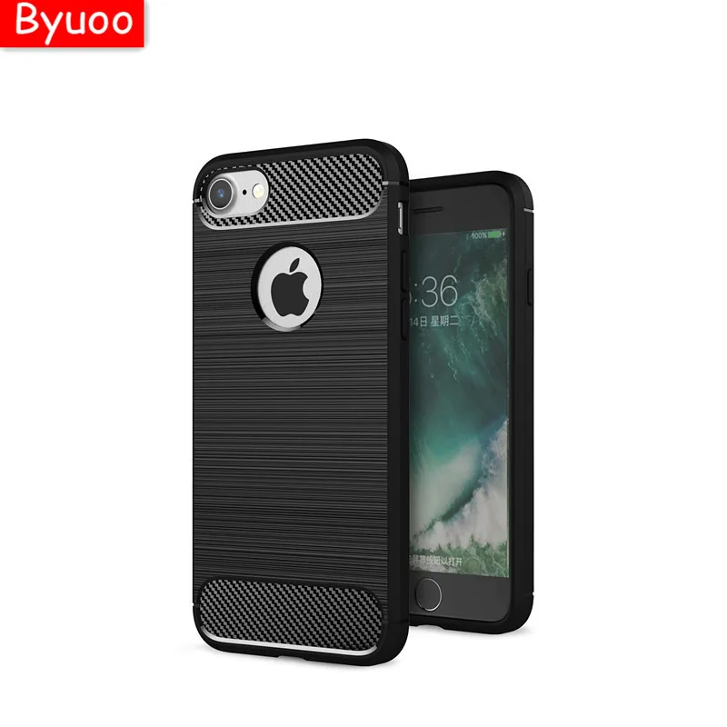 Best Byuoo Light Phone Case for IPhone 7 8 plus 6 6s plus 5 5s se x Soft Carbon Fiber Brush Texture Protective Defender Case Cover