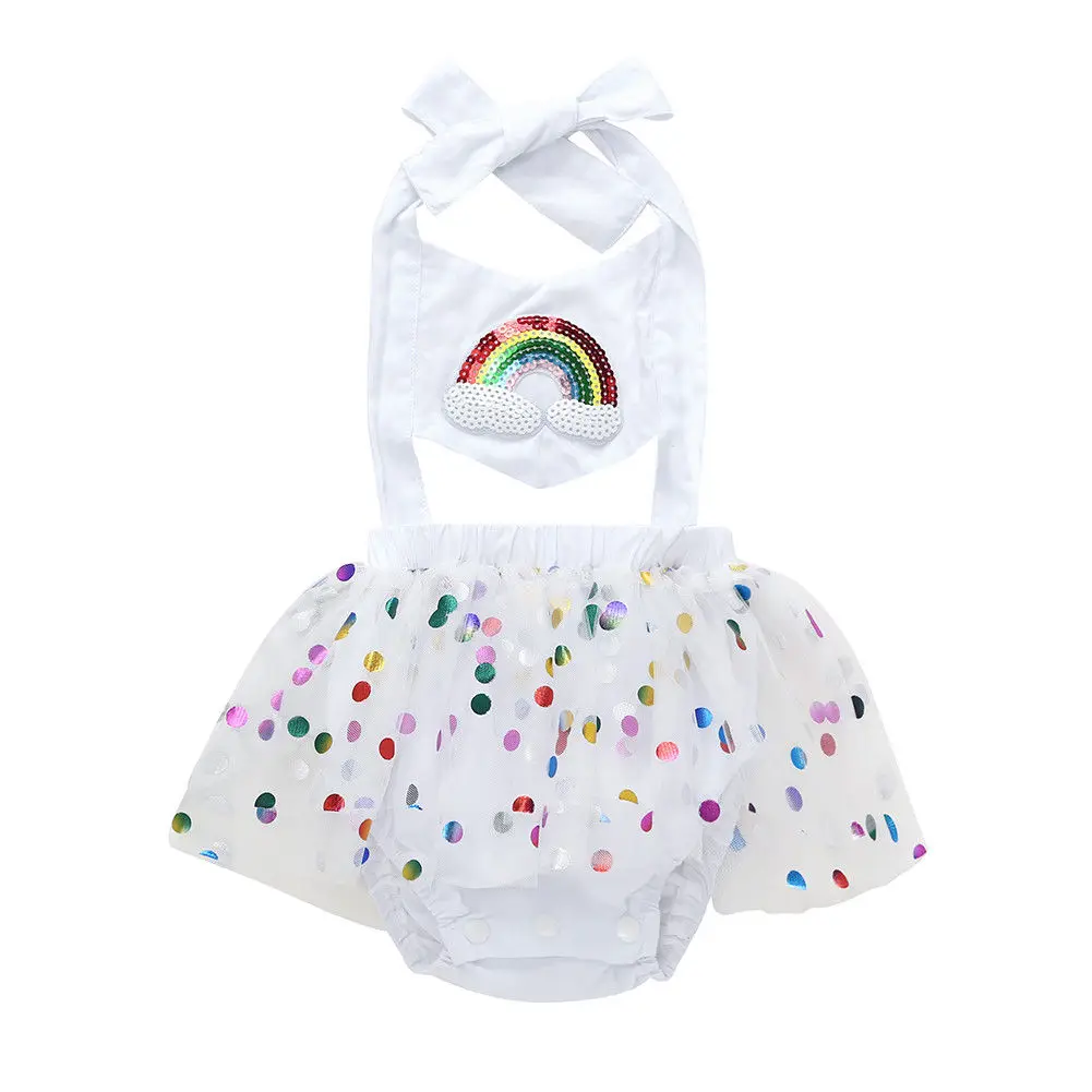 

Kids Baby Girls V Collar Rainbow Sleeveless Dots Romper Cotton Tutu Dress Jumpsuit Outfits Summer 0-24M
