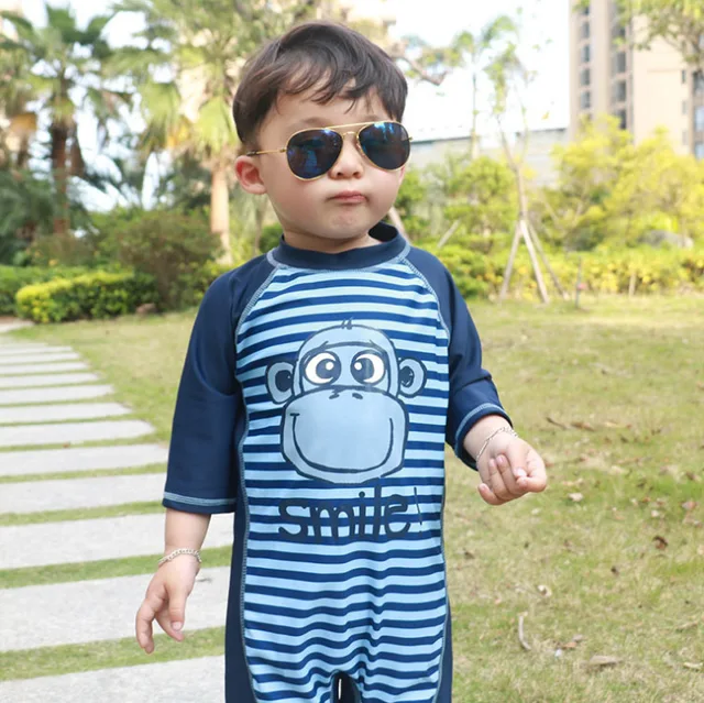 Special Offers Children's Swimsuit Summer Seaside Beach Boys Stripe Bathing Suit Children Cartoon Monkey Swimwear