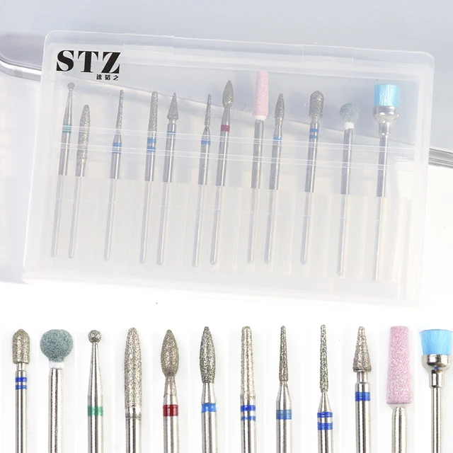 12pcs Electric Cutter Nail Art Diamond Ceramic Rotate Burr