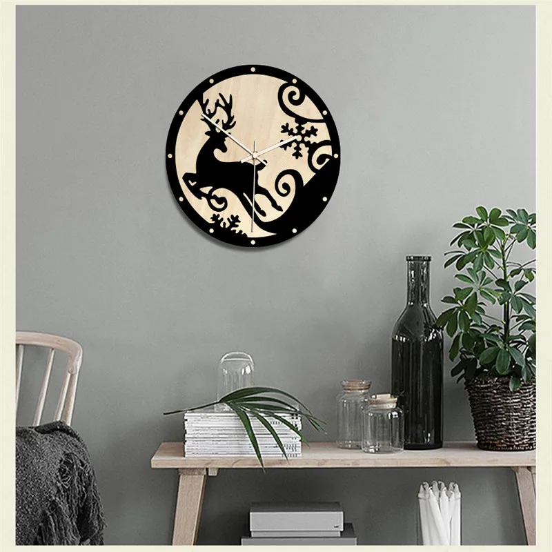 Home Christmas Elk Creative Wall Clock European Style Living Room Black White Wooden Clock Wall hangings
