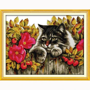

Cat in the flowers Counted Cross Stitch 11CT 14CT Cross Stitch DIY Cross Stitch Kits for Embroidery Home Decor Needlework