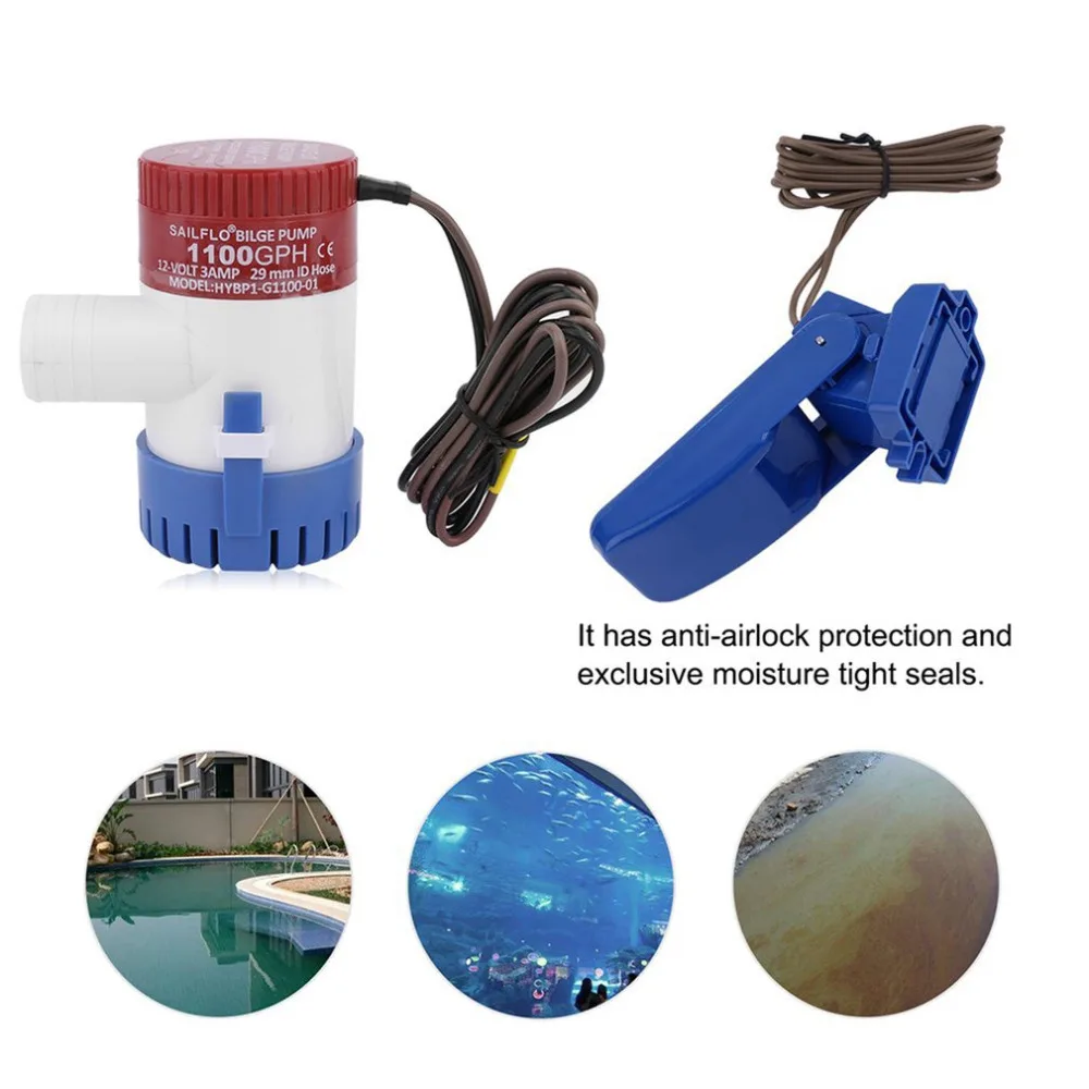 1100GPH Marine Pump 12V With Bilge Float Switch 2.5 Amp Fully Noiseless
