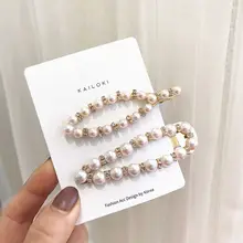 Заколки для волос в Корейском стиле из металлического сплава BB в форме листа для девочек, заколки для волос в геометрическом стиле, роскошные заколки для волос с перламутровым блеском замочек из горного хрусталя