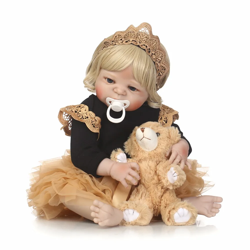 

55cm Full Silicone Bebe Reborn Baby Girl Realistic 22" Vinyl Newborn Baby Toddler Doll Blonde Hair Waterproof Body Bathe Toy