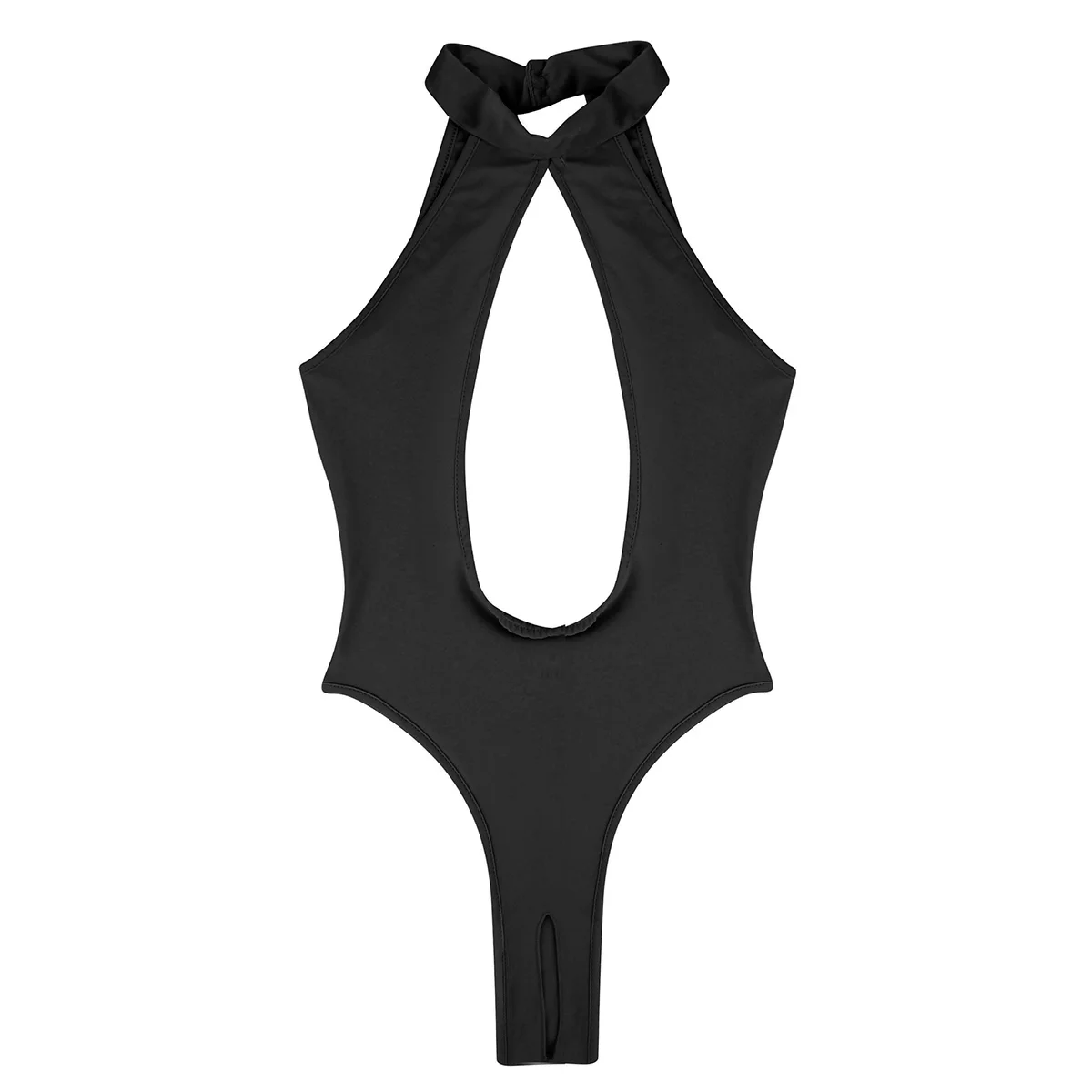 Women Bikini Thongs Sexy Swimsuit One Piece Sleeveless Swimwear Halter Neck Cutout Backless and Open Crotch Leotard Bodysuit