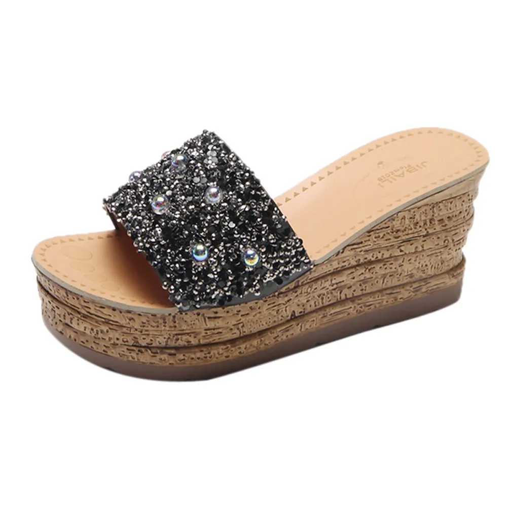 

Glitter Platform Gladiator Thick High Heels Summer Shoes Woman Upper Rhinestone Glitter Platform Slippers Flip Flops Sandals