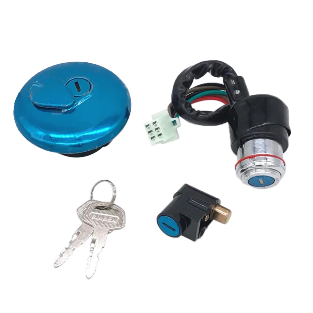 1SetMotorbikeIgnitionSwitchFuelGasCapCoverSteeringLockKey