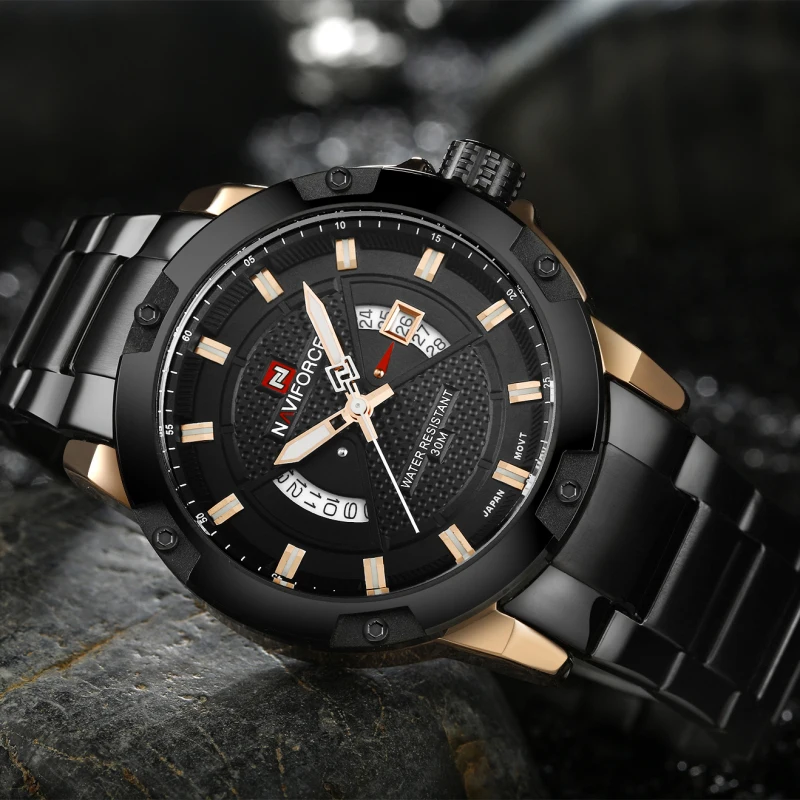 Günstige Top Luxus Marke Herren Uhren NAVIFORCE Männer Voller Stahl Datum Wasserdichte Sport Armee Militär Quarz Armbanduhr Uhr Reloj hombre