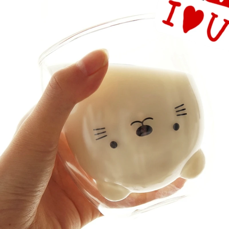 Двухслойная кофейная чашка стекло и кружка милые животные стакан ручной работы кружка линия ребенок девочка кошка