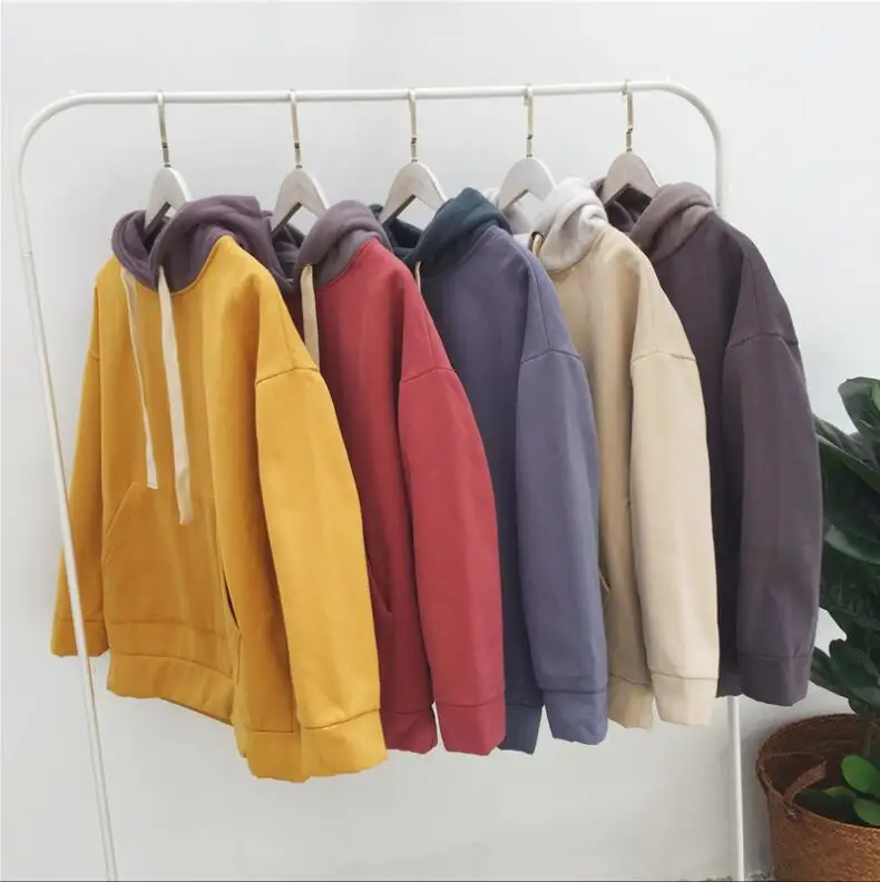 

Autumn and winter plus velvet patchwork hooded sweatshirt