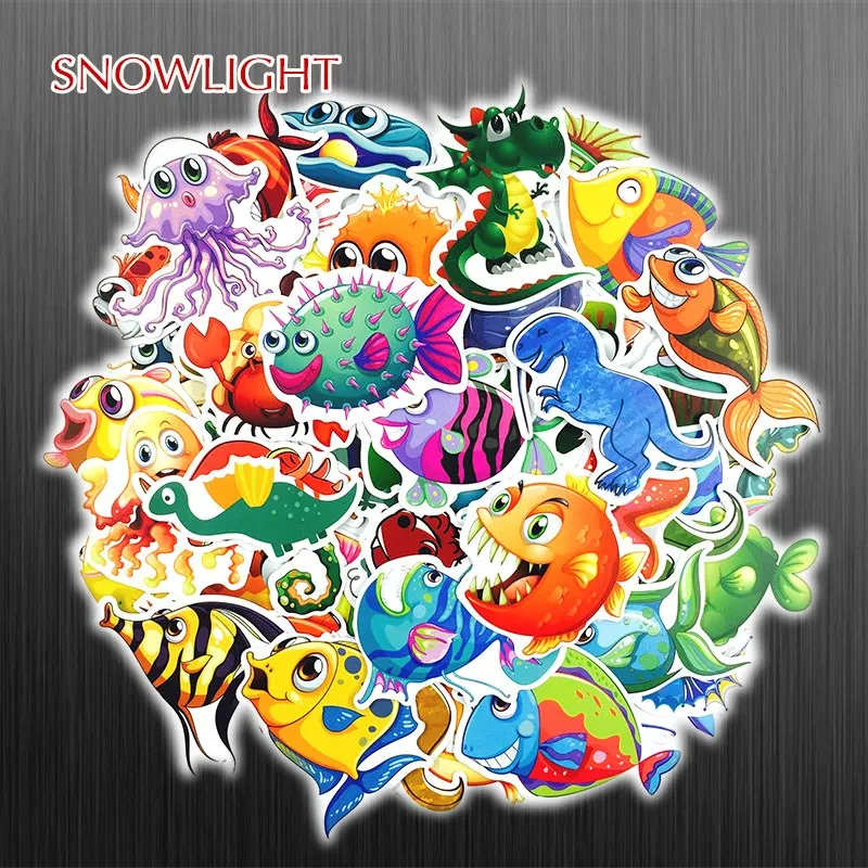 54 Pcs/Lot Cute Cartoon Sea Fishes &Dinosaur Stickers For Car Laptop Skateboard Pad Bicycle PS4 Phone Luggage Decal Toy Sticker