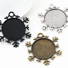 Новая мода 3 шт 25 мм Внутренний размер античное серебро, бронза и черная Снежинка стиль кабошон основа Установка Подвески