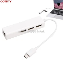 USB3.1 USB-C Type-C to RJ45 Ethernet LAN Adapter With 3 Port USB Hub For MacBook #H029#