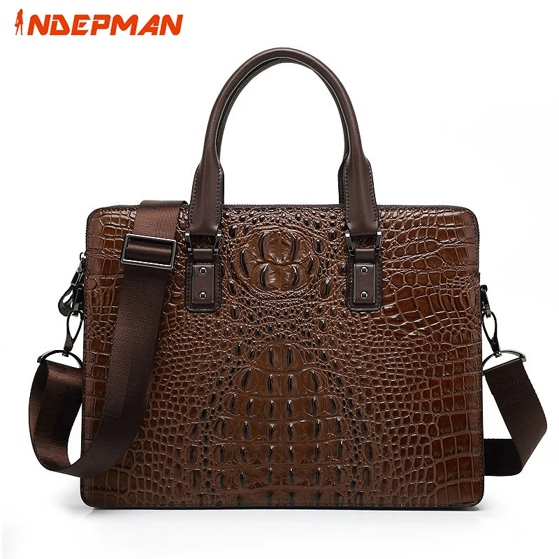Men's Fashion 14 inches Laptop Bag Luxury Brand 100% Cowhide Leather Document Briefcase Male Casual Tote for Business
