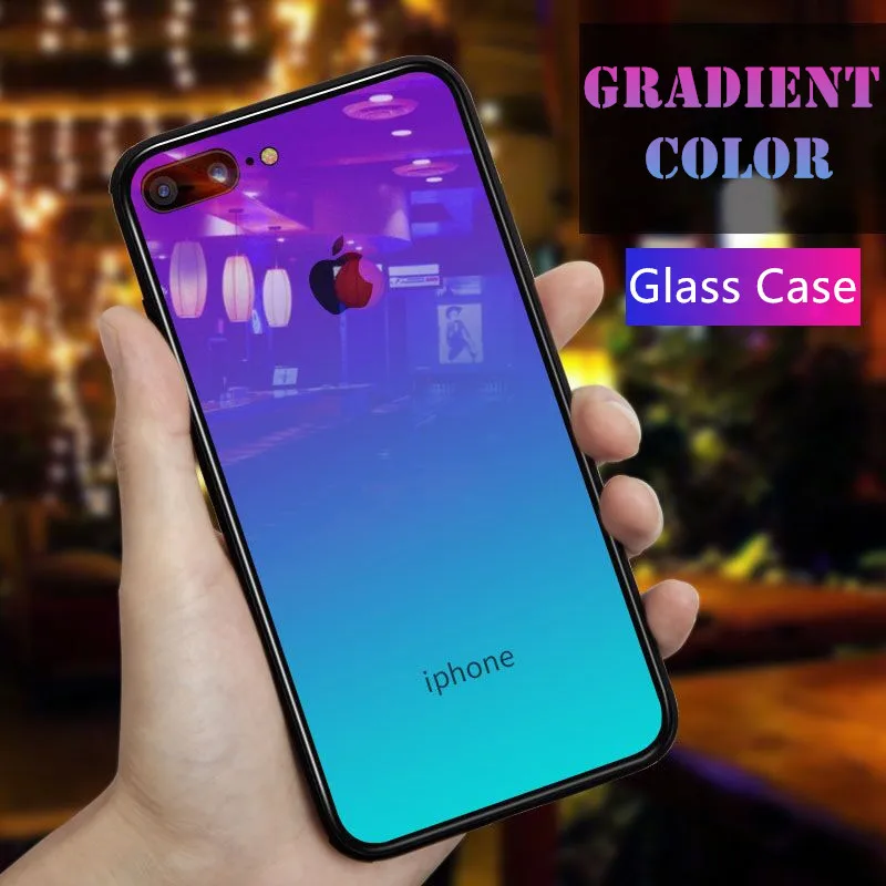 

For iPhone XS XS Max Case Glass Clear Gradient Tempered Glass Cases for iPhone XR X 7 8 6 6S Plus Shockproof Coque Silicone New