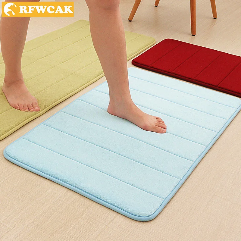 

RFWCAK Thicken Coral Fleece Memory Foam Carpet Absorbent Non-slip Mat Slow Rebound Rug Vertical Stripe Parlor Bathroom Door Mat
