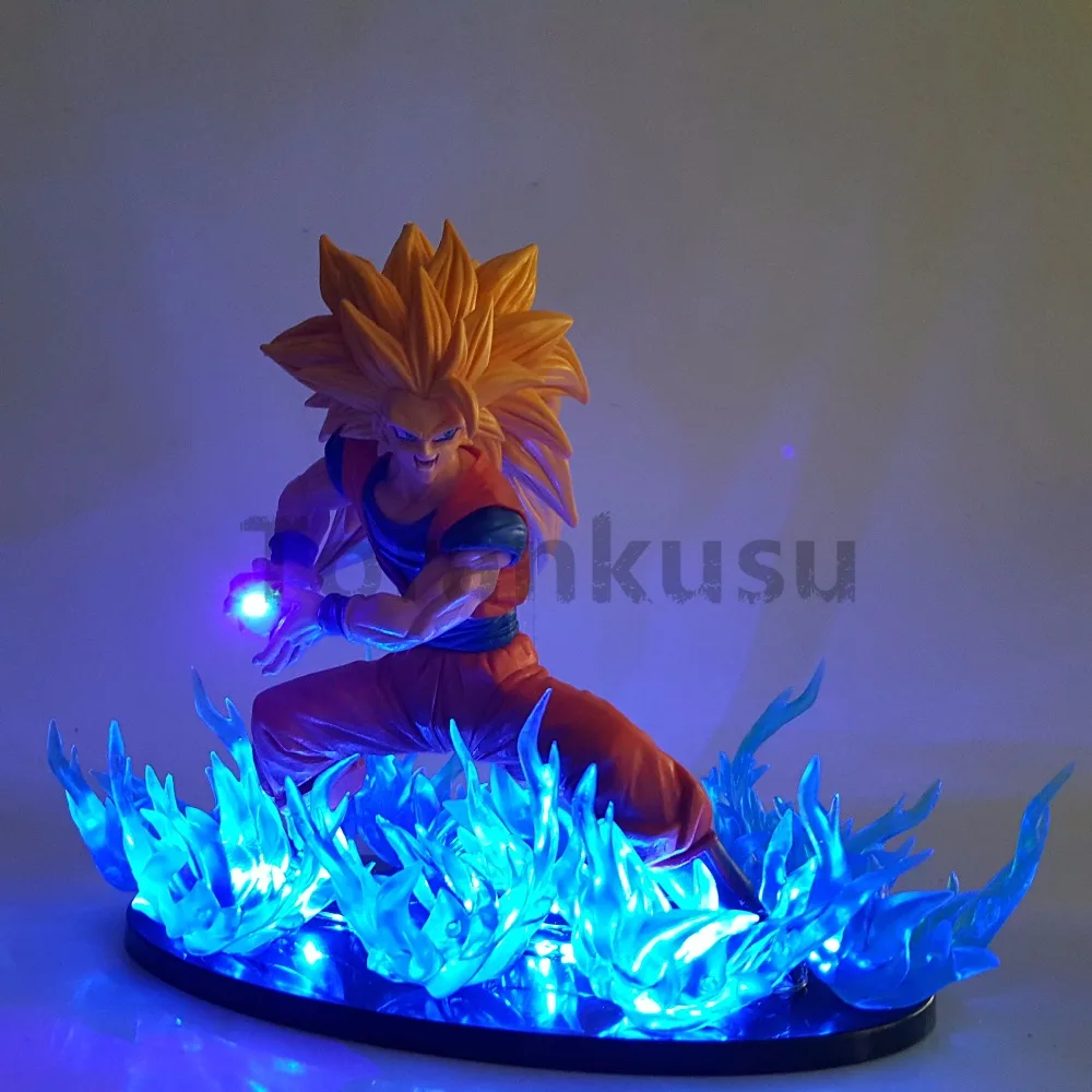 Dragon Ball Z Goku Super Saiyan 3 фигурки синий огонь светодиодные ночные светильники аниме Жемчуг дракона супер Гоку модель игрушечная Статуэтка DBZ