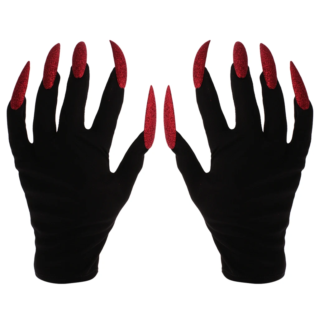 Новые вечерние женские перчатки с длинными красными блестящими ногтями | Отзывы и видеообзор