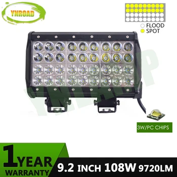 

YNROAD 108w 9inch 4rows Led Light Bar work light Driving Offroad Light Spot/flood/combo 9720lm for fishing truck boat SUV IP68