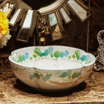 

China Artistic Handmade Art wash basin Ceramic Counter Top Wash Basin Counter top Lavobo Bathroom Sink wash basin