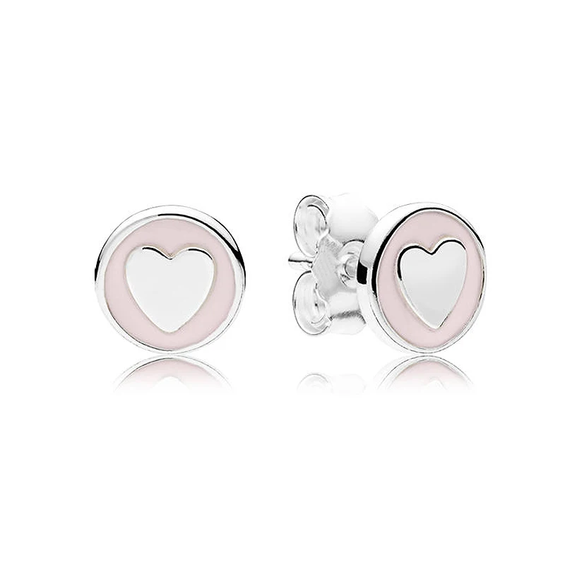 

Authentic 925 Sterling Silver Earring Sweet Statements With Pink Enamel Stud Earring For Women Wedding Gift Fine Diy Jewelry