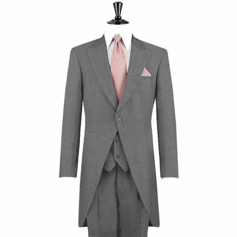 Long Navy blue Coats Tailcoat Morning Coat Wedding Suits for Men Male Blazer Slim Fit Suit with Striped Pants Party 3 Pieces Long Navy blue Coats Tailcoat Morning Coat Wedding Suits for Men Male Blazer Slim Fit Suit with Striped Pants Party 3 Pieces