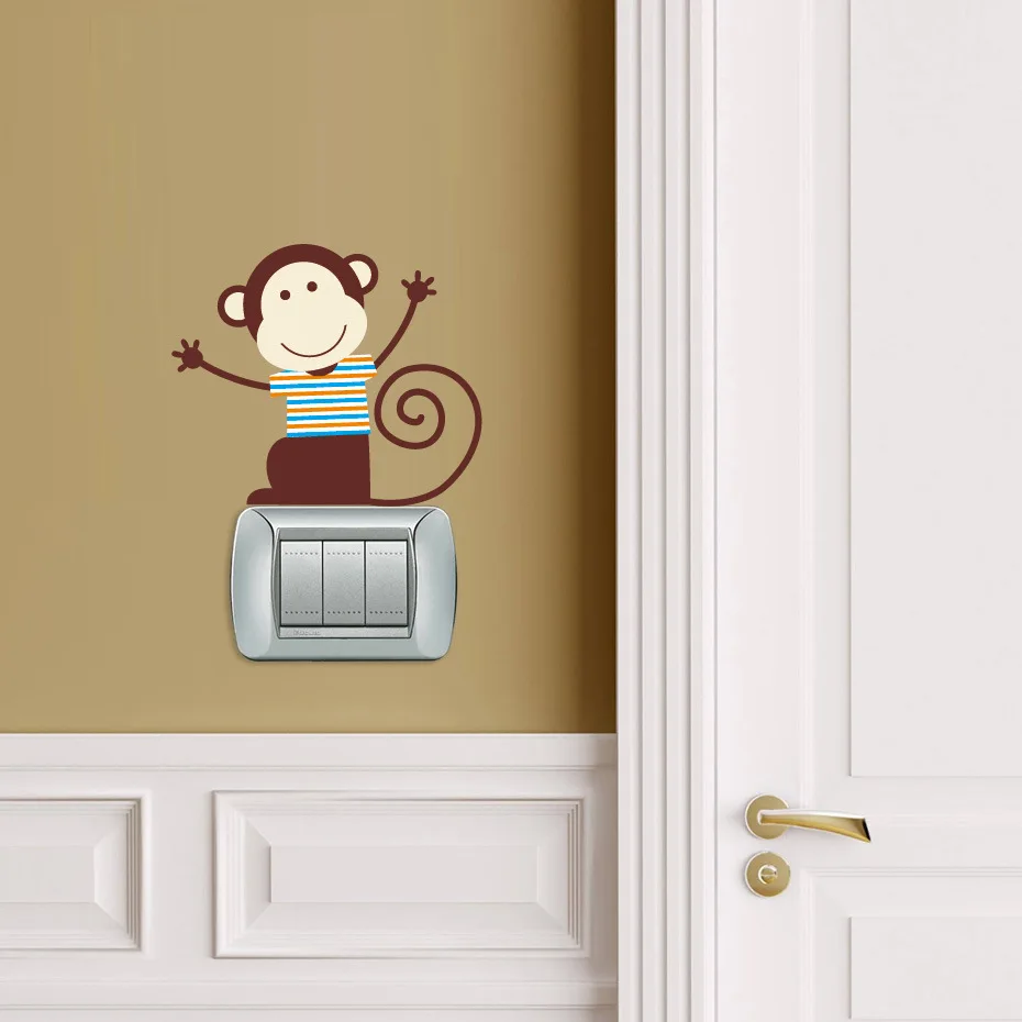 

Cute Monkey Vinyl Switch Sticker Funny Cartoon Animals Wall Decals for Kids Rooms Bedroom Nursery Home Decor