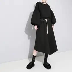 Для женщин Бесплатная доставка 2019 новая весенняя длинная юбка большой юбка Винтаж нерегулярные шить эластичная юбка с тонкой талией