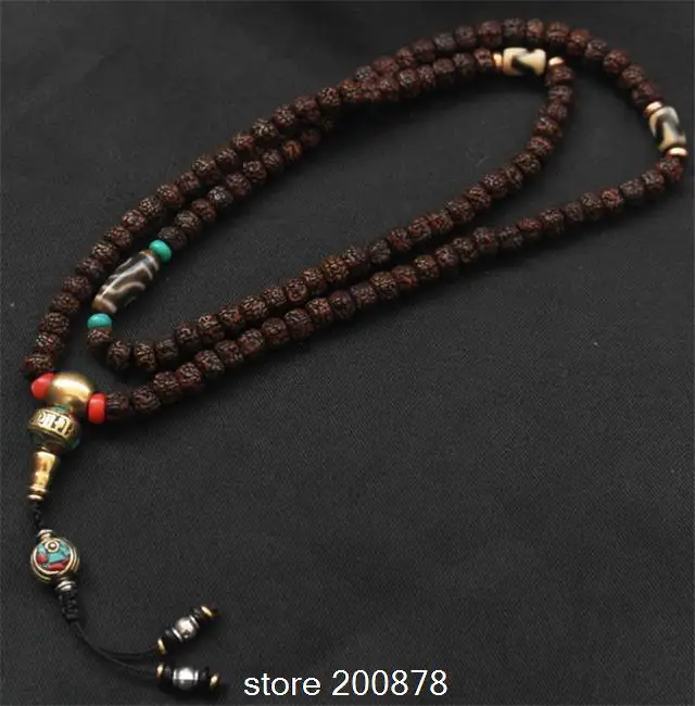  BRO526  Master design Tibetan 108 Oiled Old Rudraksh Bodhi Prayer Beads Mala Necklace 8-9mm Man Kingkong Bracelets Free ship 