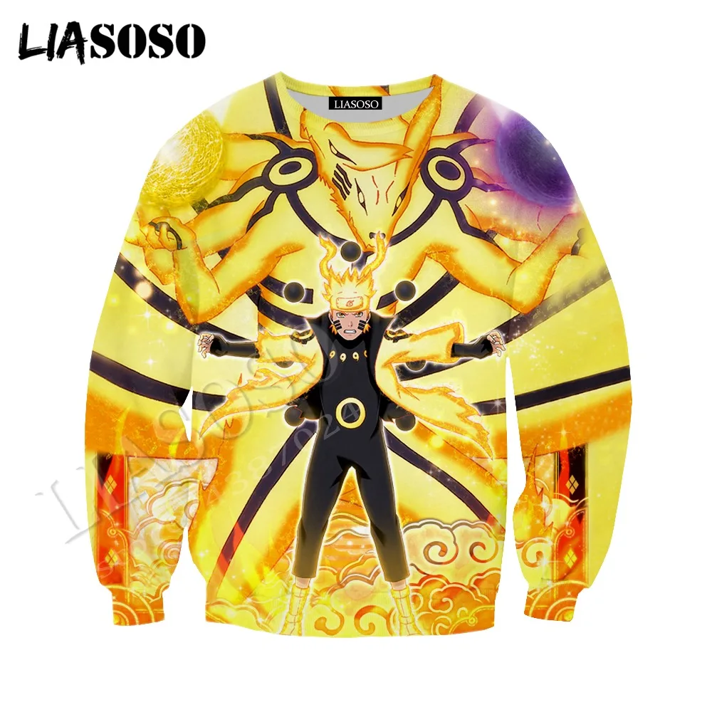 LIASOSO latest 3D print cozy polyester sportswear set Harajuku hot anime Naruto Nine tailed fox men women Tees hoodie CX889