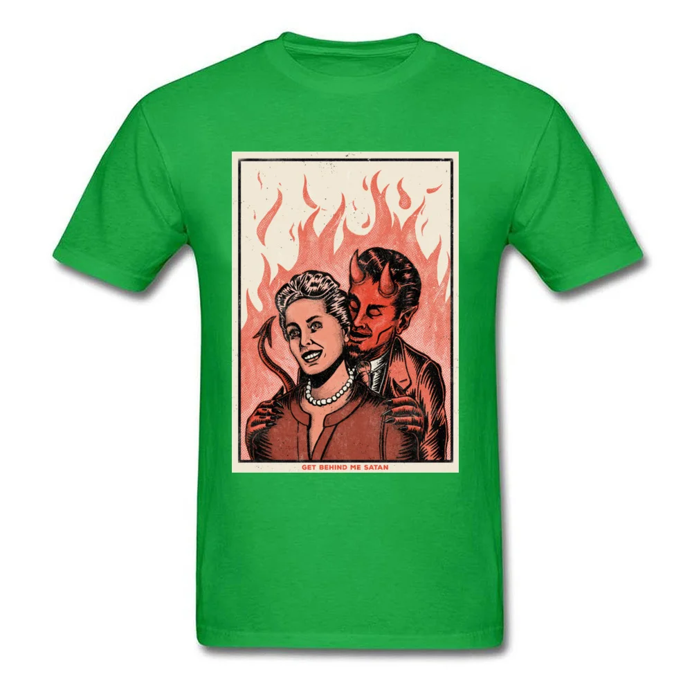 Get Behind Me Satan Top T-shirts Short Sleeve Cool Retro Men NEW YEAR DAY Tops & Tees Cool Tee Shirt O Neck 100% Cotton Get Behind Me Satan green