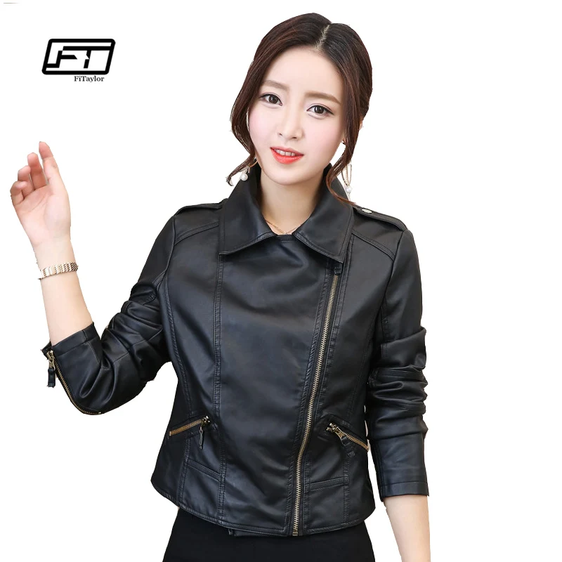 Fitaylor 2017 Autumn Leather font b Jacket b font font b Women b font Simple Long