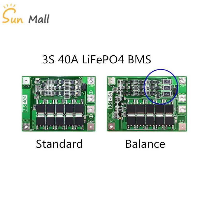 Плата защиты литиевой батареи 3S 40A 9 6 в 10 8 В 18650 LiFePO4 BMS/железо с выравнивающим