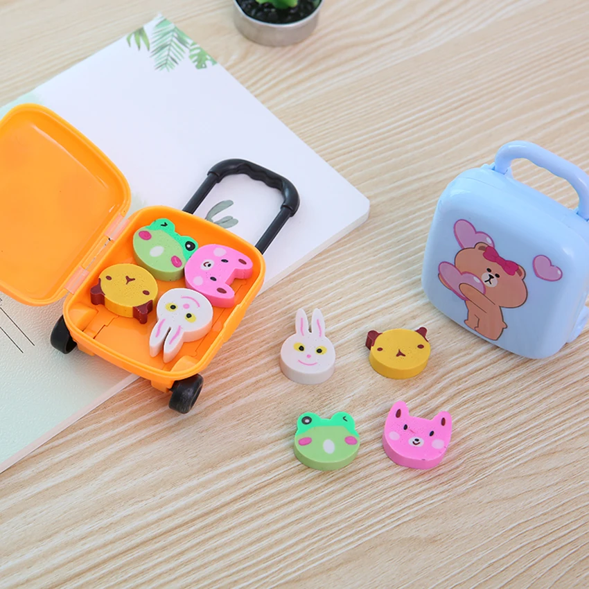 

Creative Trolley Case Shape Eraser Cute Cartoon Rabbit Duck Bear Pencil Erasers Student Stationery School Office Supplies Prize