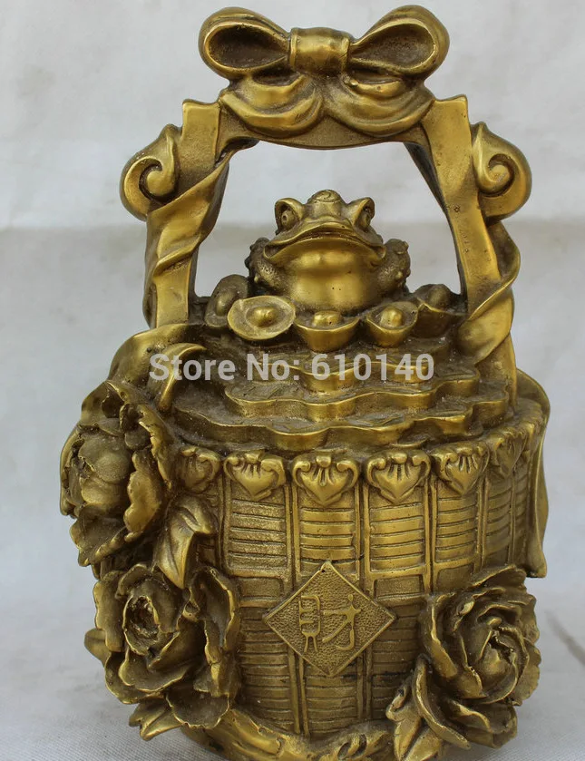 

10" Folk Brass Wealth Money Yuanbao Golden Toad treasure bowl