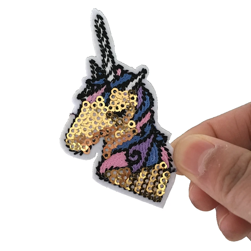 

20PCS/lot Small Unicorn Sequined Patches Iron on Patches for Clothes Backpack DIY Decorative Applique Horse Embroidered Patches