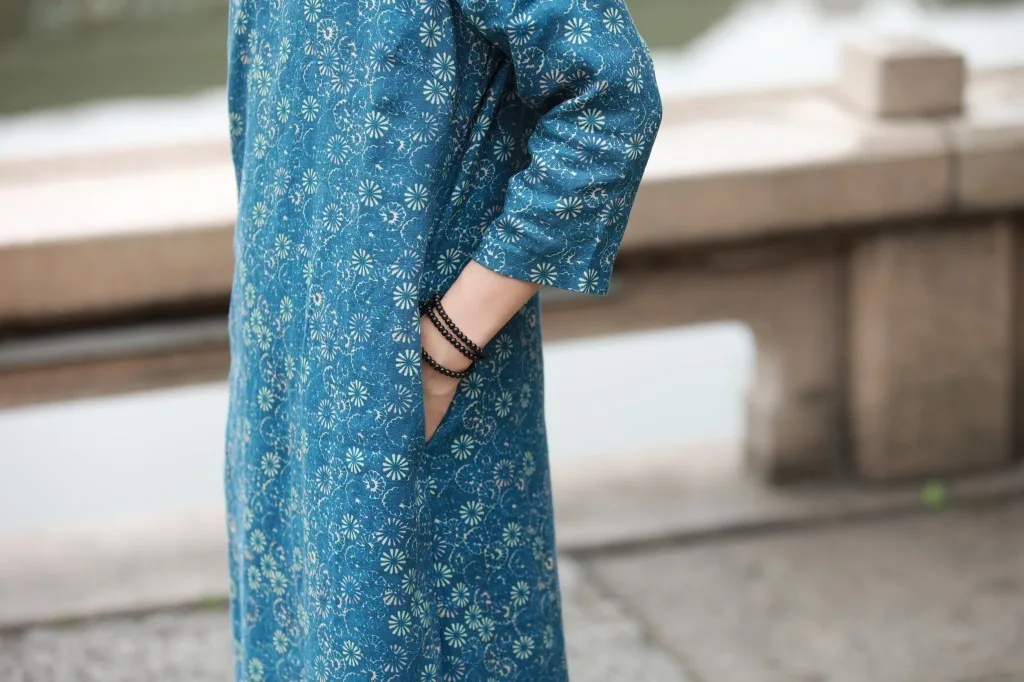 Y770 Печать платье Улучшение Pankou Cheongsam легко будет код один используется медленно изменить синий h190417