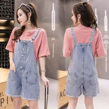 Летний симпатичный стильный джинсовый комплект с шортами широкие светоотражающие полоски на ногу Джинсовые Шорты повседневные джинсовые комбинезоны с карманами рваные джинсовые комбинезоны