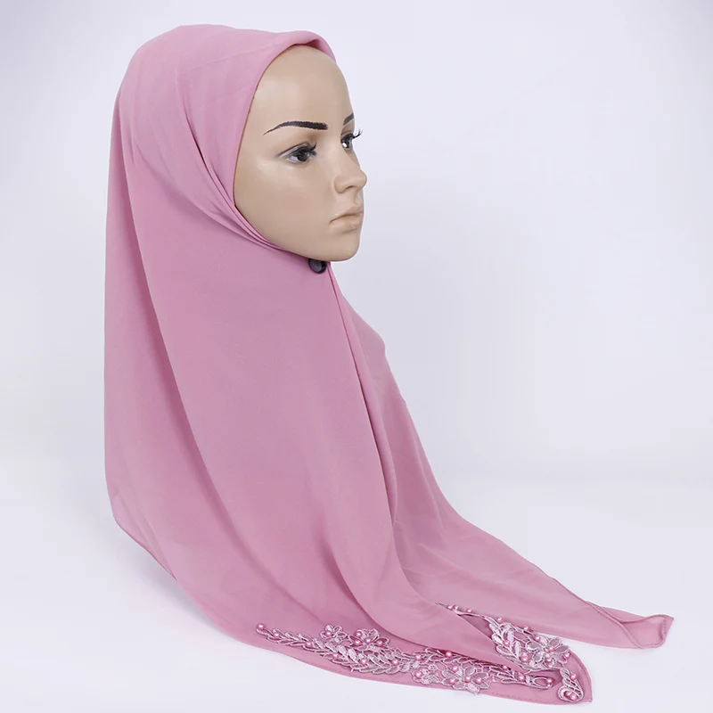 115 см квадратный хиджаб с цветочным узором шарф, украшенный бисером однотонный Макси жемчуг палантин шаль кашне в мусульманском стиле повязка обертывания мусульманские шарфы 10 шт./лот