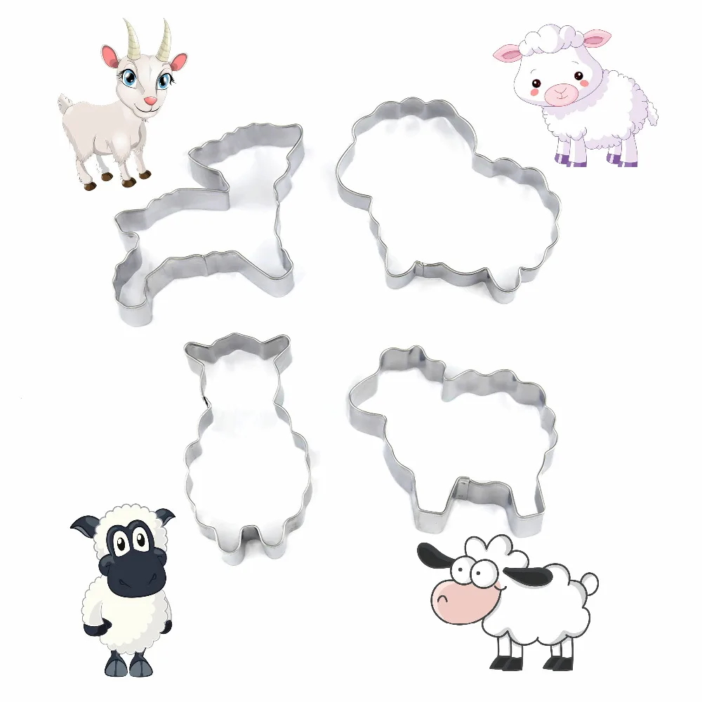 

4pcs/set Stainless Steel Cookie Cutter Cartoon Sheep Shape Fondant Biscuits Tools Sugar Craft Bakery Bakeware