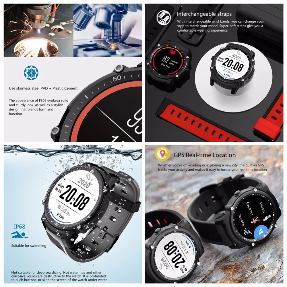 LANGTEK FS08 Bluetooth Smart часы Водонепроницаемый IP68 Плавание gps спортивные наручные Фитнес