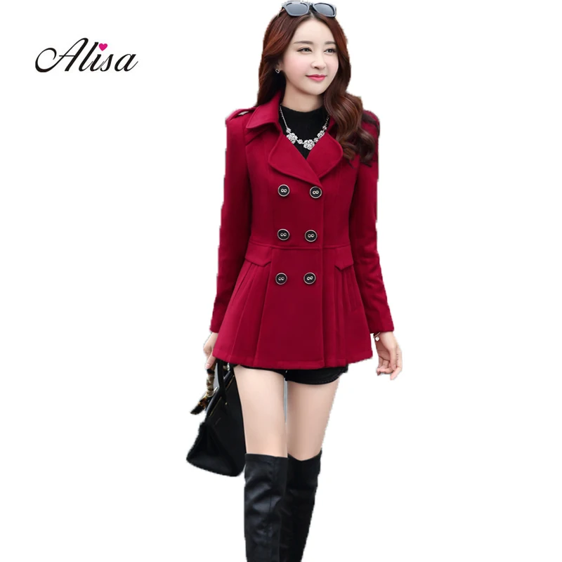 

2019 New Spring Autumn Women Solid Coat Long Sleeve Slim Double Breasted Woolen Overcoat Korean Women Fashion Black Jacket