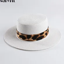 Unisex Paper Straw Hat Wide Brim Boater Hats Leopard Ribbon Sun Hat for Women Man Summer Beach Hat Kentucky Derby Cap Panama Hat sun hats modis m181a00735 man summer hat for famale beach for male tmallfs