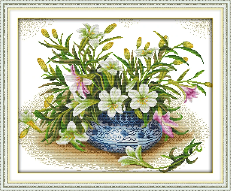 

Fragrant lilies Cross Stitch Kits 11CT Printed 14CT Cross Stitch Set DIY Chinese Cross-stitch Counted Embroidery Needlework