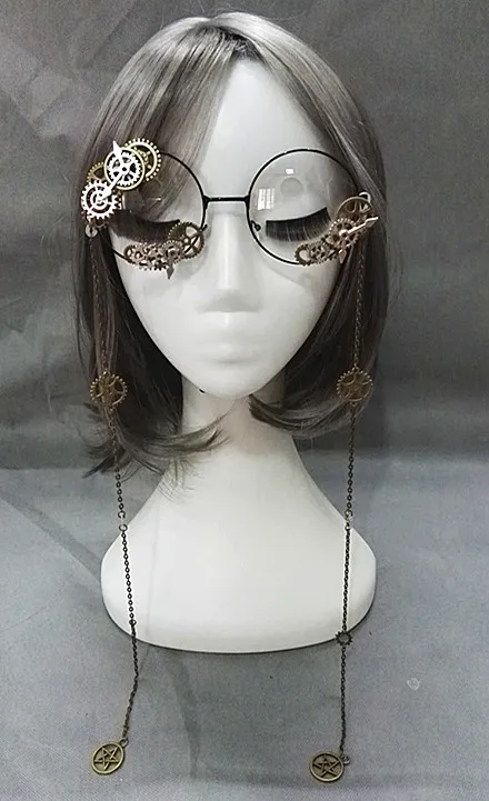 Ретро стиль барокко Лолита руководство стекло es с цепочкой шестерни s готический панк очки стимпанк шестерни стекло - Цвет: With Chain
