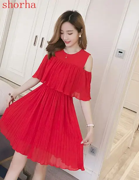 The 2018 summer new lactation Korean temperament slim Strapless Chiffon pleated Ruffle Dress maternity nursing ldyrwqy 2021 new fashion summer korean print slim temperament high waist all match chiffon skirt polyester