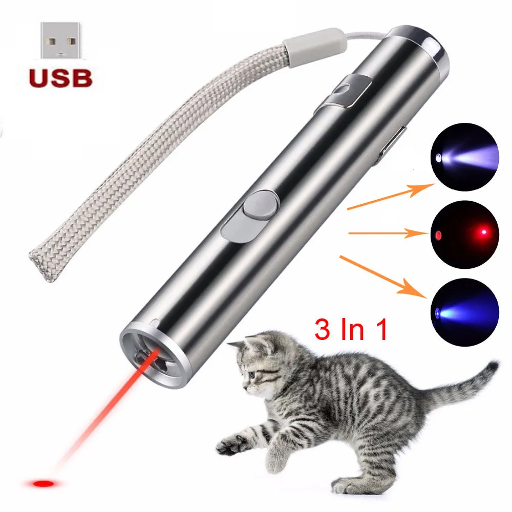 Мини лазер красная лазерная указка USB Перезаряжаемые 3 в 1 ручка фонарик зарядки UV